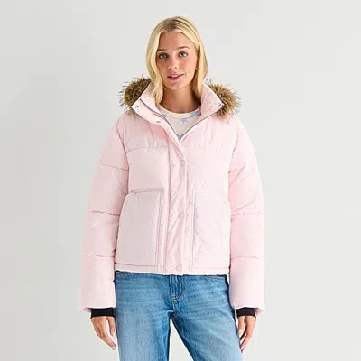 Arizona Womens Juniors Extra Weight Puffer Jacket In Brown