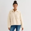 Arizona Womens Juniors Faux Fur Midweight Shirt Jacket In White