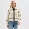 Arizona Womens Juniors Faux Shearling Midweight Bomber Jacket In Multi