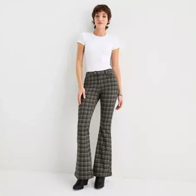 Arizona Womens Juniors Flare Mid Rise Flat Front Pant In Black