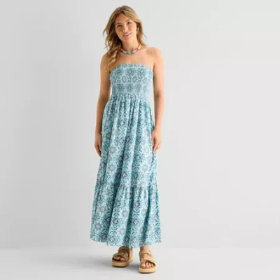 Arizona Womens Juniors Floral Maxi Dress In Blue