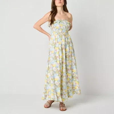 Arizona Womens Juniors Floral Maxi Dress In Yellow