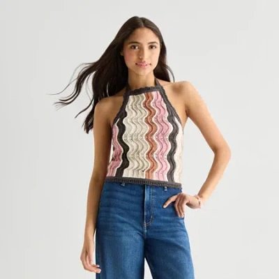 Arizona Womens Juniors Halter Neck Sleeveless Tank Top In Multi