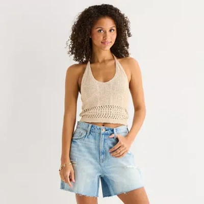 Arizona Womens Juniors Halter Neck Sleeveless Tank Top In White