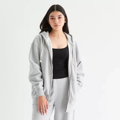 Arizona Womens Juniors Hooded Long Sleeve Sweatshirt In Gray