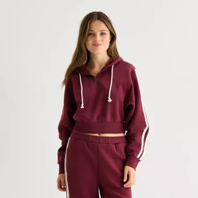 Arizona Womens Juniors Hooded Long Sleeve Sweatshirt In Red