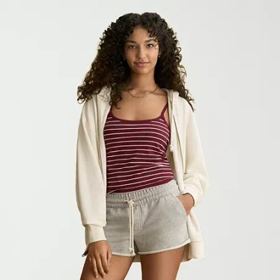 Arizona Womens Juniors Hooded Long Sleeve Sweatshirt In White