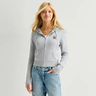 Arizona Womens Juniors Hooded Long Sleeve Zipper Cardigan In Gray