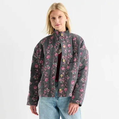 Arizona Womens Juniors Lightweight Quilted Jacket In Gray