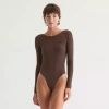 Arizona Womens Juniors Long Sleeve Bodysuit In Brown
