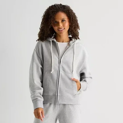 Arizona Womens Juniors Long Sleeve Fleece Zipper Hoodie In Gray