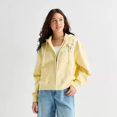 Arizona Womens Juniors Long Sleeve Fleece Zipper Hoodie In Yellow