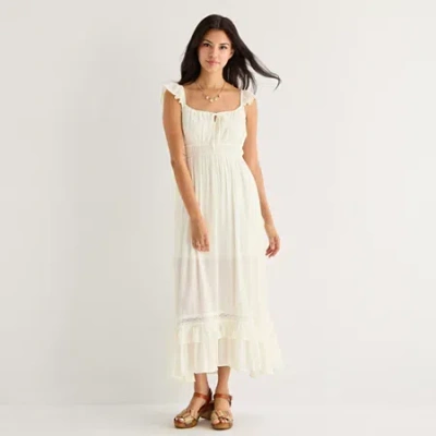 Arizona Womens Juniors Long Sleeve Midi Peasant Dress In Neutral