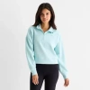 Arizona Womens Juniors Long Sleeve Quarter-zip Pullover In Blue
