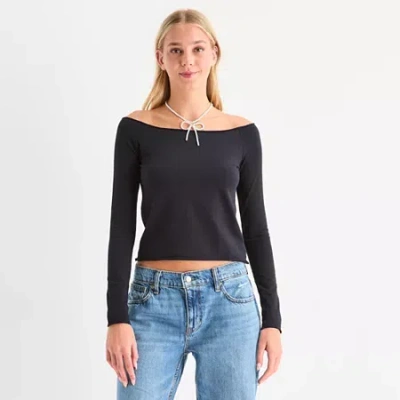 Arizona Womens Juniors Long Sleeve T-shirt In Black