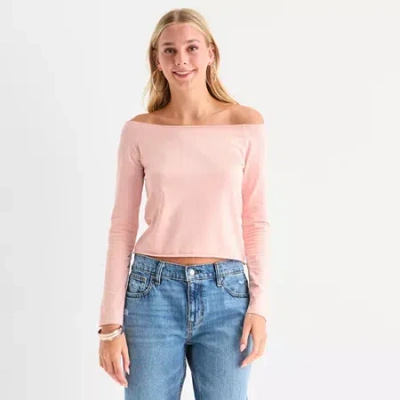 Arizona Womens Juniors Long Sleeve T-shirt In Pink