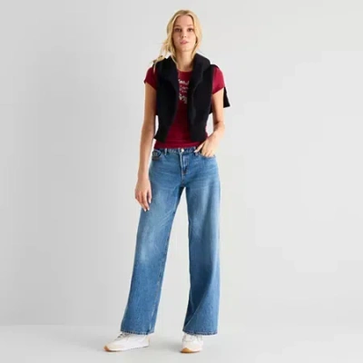 Arizona Womens Juniors Low Rise Baggy Fit Jean In Blue