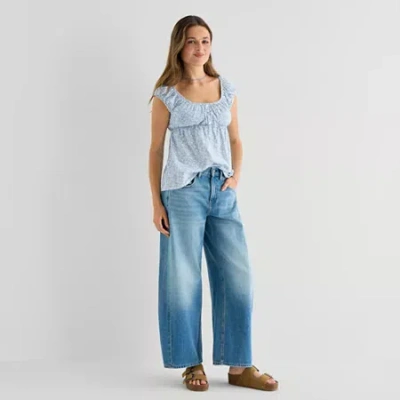 Arizona Womens Juniors Low Rise Barrel Jean In Blue