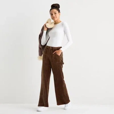 Arizona Womens Juniors Low Rise Corduroy Pant In Brown
