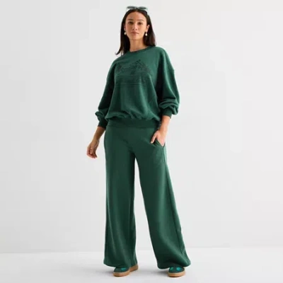 Arizona Womens Juniors Low Rise Fleece Sweatpant In Green