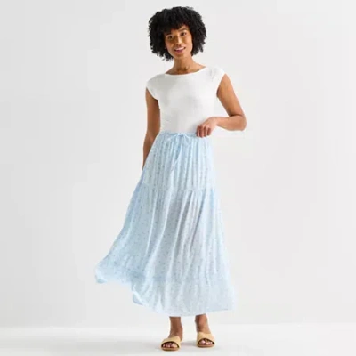 Arizona Womens Juniors Mid Rise Maxi Skirt In Blue