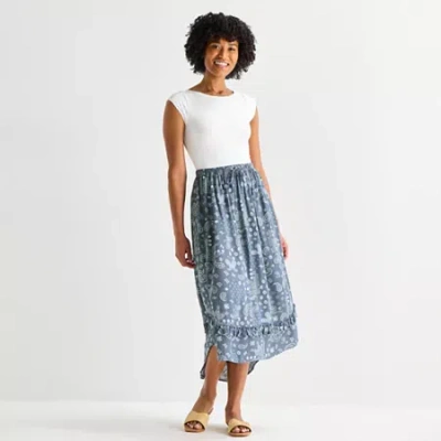 Arizona Womens Juniors Mid Rise Maxi Skirt In Blue