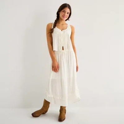 Arizona Womens Juniors Mid Rise Maxi Skirt In White