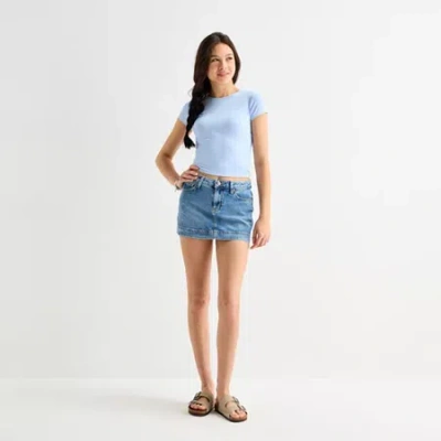 Arizona Womens Juniors Mid Rise Midi Denim Skirt In Blue
