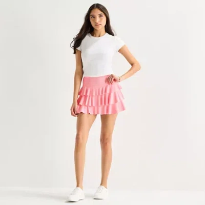 Arizona Womens Juniors Mid Rise Pleated Skirt In Pink