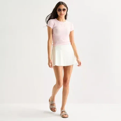 Arizona Womens Juniors Mid Rise Pleated Skirt In White