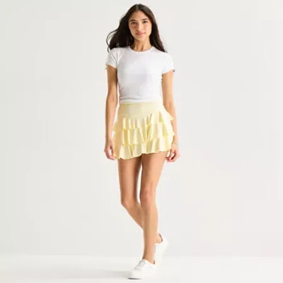 Arizona Womens Juniors Mid Rise Pleated Skirt In Yellow