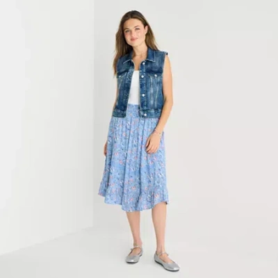 Arizona Womens Juniors Midi A-line Skirt In Blue
