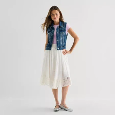 Arizona Womens Juniors Midi A-line Skirt In White