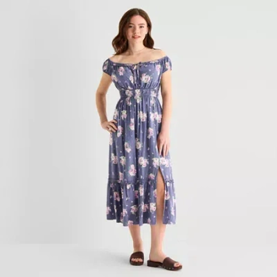 Arizona Womens Juniors Midi Short Sleeve Sundress In Multi