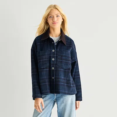 Arizona Womens Juniors Midweight Shirt Jacket In Blue