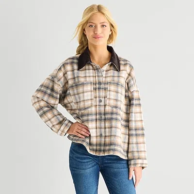 Arizona Womens Juniors Midweight Shirt Jacket In Brown