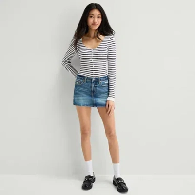 Arizona Womens Juniors Mini Denim Skirt In Blue