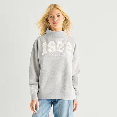 Arizona Womens Juniors Mock Neck Long Sleeve Sweatshirt In Gray