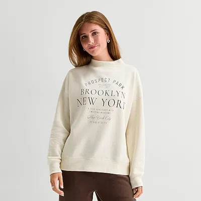 Arizona Womens Juniors Mock Neck Long Sleeve Sweatshirt In White