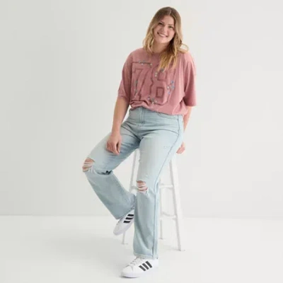 Arizona Womens Juniors Plus High Rise Straight Leg Jean In Blue