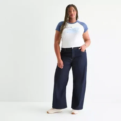 Arizona Womens Juniors Plus Low Rise Baggy Fit Jean In Blue