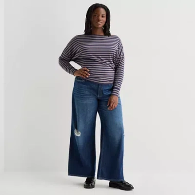 Arizona Womens Juniors Plus Low Rise Baggy Fit Jean In Black
