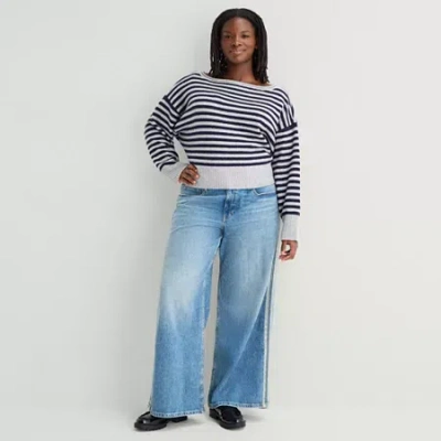 Arizona Womens Juniors Plus Low Rise Baggy Fit Jean In Blue