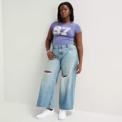 Arizona Womens Juniors Plus Low Rise Baggy Fit Jean In Blue