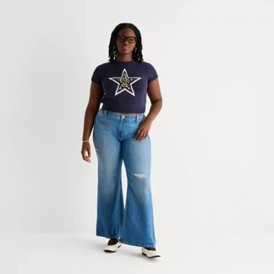 Arizona Womens Juniors Plus Low Rise Bootcut Jean In Blue
