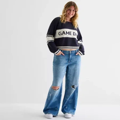 Arizona Womens Juniors Plus Low Rise Ripped Baggy Fit Jean In Blue