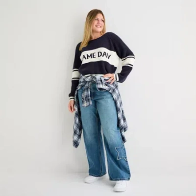 Arizona Womens Juniors Plus Low Rise Straight Leg Jean In Blue