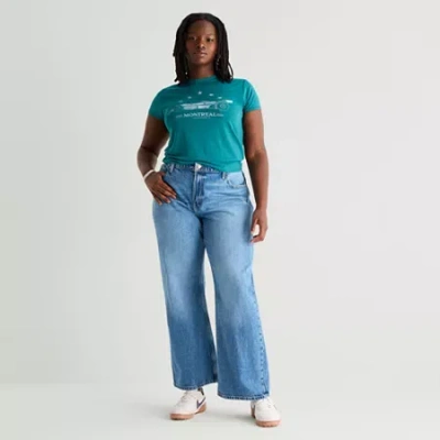 Arizona Womens Juniors Plus Straight Leg Jean In Blue