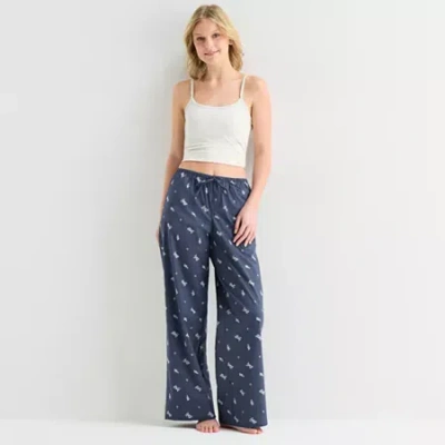 Arizona Womens Juniors Poplin Pajama Pants In Blue