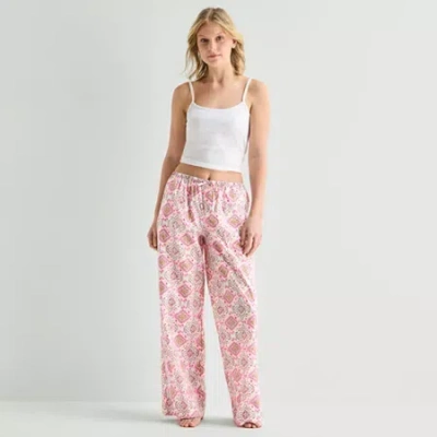 Arizona Womens Juniors Poplin Pajama Pants In Pink